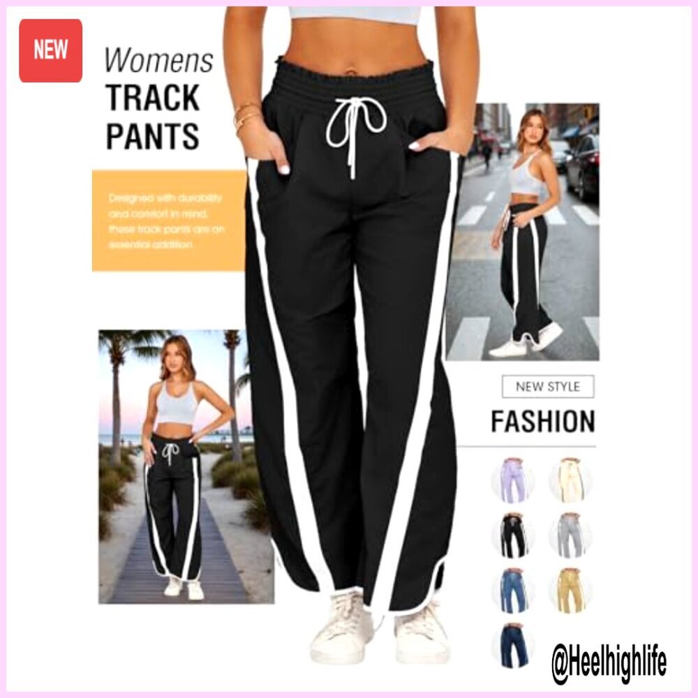 Baggy Wide Leg Track Pants Elastic Waist 7/8 Length Polyamide Activewear - Picture 4 of 7